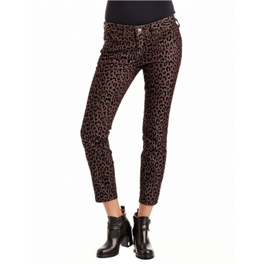 Free People Flocked Leopard Jeans Brown Black‎ Pants 30